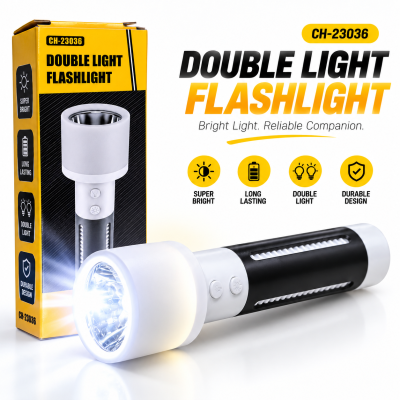 2-in-1 Rechargeable Double Light Torch & Reading Table Lamp – Multifunctional LED Flashlight & Camping Lantern with Dual Button Control & USB Charging